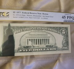 ERROR 1977 $5 Five Dollar Federal Reserve Note MAJOR INK SMEAR – PCGS 45 PPQ!