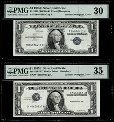 (2) INVERTED OVERPRINT ERROR 1935E Silver Certificate Note PMG VF30 35