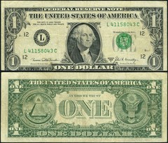 FR. 1903 L $1 1969-C Federal Reserve Note ERROR Alignment 2nd & 3rd Process F+