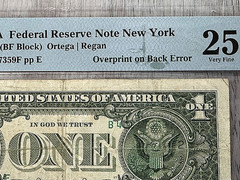 1981A $1 FRN PMG 25 Overprint on Back Error Fr 1912-B New York Fancy Error Note