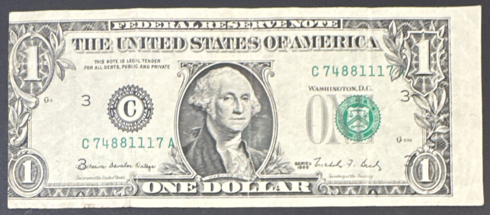End of Roll Error 1988 $1 FRN Fr-1914-C Very Fine++ Free Priority Mail Shipping