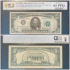 1981A $5 FRN – FULL OFFSET PRINTING ERROR – Back To Face PCGS-B CH CU 63 PPQ !