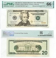 2017-A $20 Federal Reserve Note Mismatched Suffix PMG Gem CU-66 EPQ