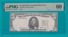 1988 $5 FRN CANCELLED PLATE PRINT/TEST NOTE ERROR **RARE** PMG UNC 60 (STK#12)