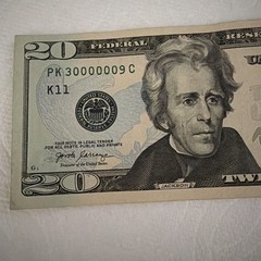 Series 2017 A $20 “6-In-A-Row 0’s” S/N PK 30000009 C Uncirculated Banknote