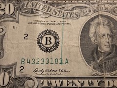 Printing Error 1969 $20 Bill Green Line On Front Error