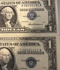 Pair Of 1957 $1 Silver Certificates with Opposite 3rd Printing SHIFT ERRORS AU