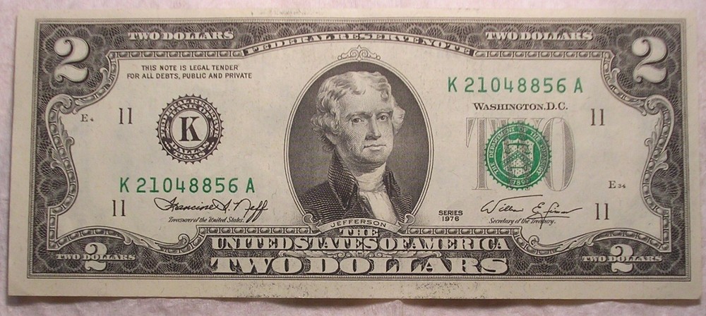 1976 Bicentennial Miscut/Misaligned Error $2 Bill, Very Lightly Circulated, Nice