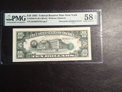 10.00 1993 FRNote Error Overprint On Back Error PMG 58 ChoiceAu EPQ!!!