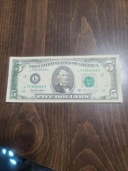 1995 $5 Federal Reserve Note With Ink Error Transfer Circulated With Folds