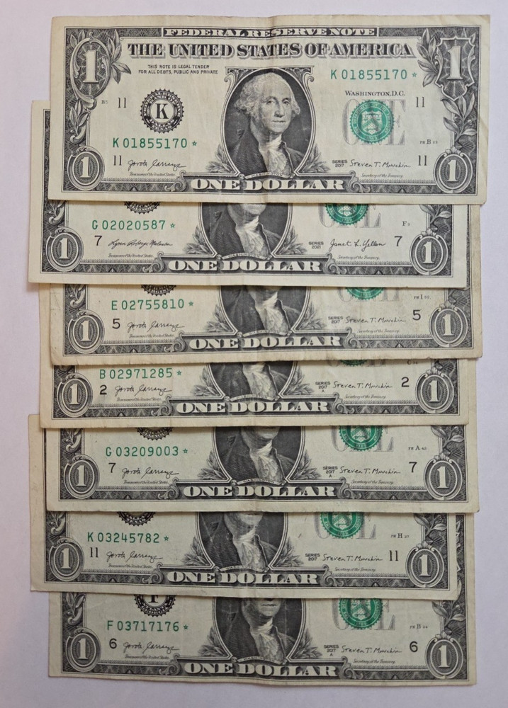 (7) $1 * STAR Replacement NOTES * LOW Serial #&rsquo;s (2017, 2017 A, 2021)