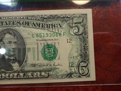 1995 $5 FW Error Full Back to Face Offset Federal Reserve Note Fr#1985-L PCGS 40