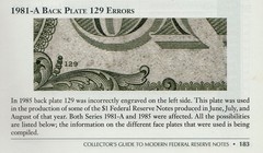Back plate 129 ~~ ENGRAVING error == 1981a $1.00 FRN === H81543495B == ~~