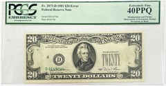 1981 $20 TRIPLE ERROR OBSTRUCTION/ OVERPRINT FRN NOTE FR# 2073-D PMG XF 40 PPQ