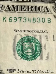 2017-Series »Mint Error » $1.00 Bill Noten »K 69734830 B