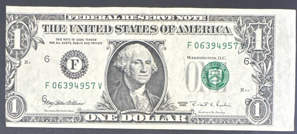 End of Roll Error 1995 $1 FRN Fr-1921-F Almost Unc Free Priority Mail Shipping