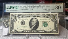 ((Gutter Fold Error)) $10 1969 Federal Reserve Note ( ST LOUIS “H”) PMG 30
