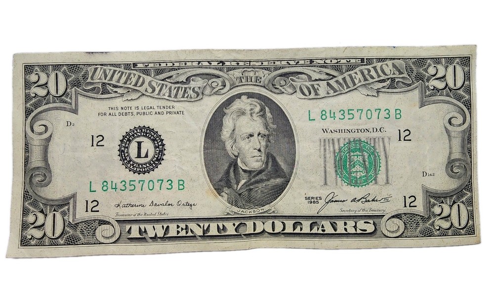 1985 $20 Federal Reserve Note Miscut Error San Francisco District L Collectible