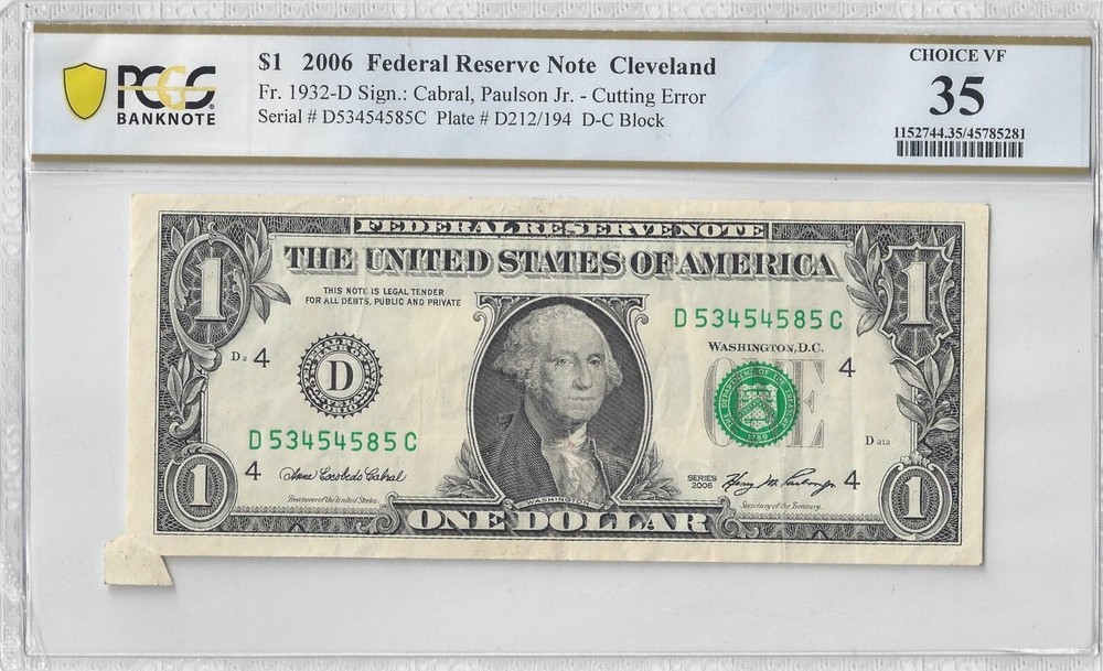 Fr. 1932-D 2006 FRN Cutting Error PCGS VF 35