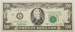 Twenty Dollar Overprint 3rd Print Shift Error Off Center US $20 Series 1995 L B