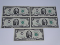 1976 $2.00 Bill in Rotation – Lot of 5 Error Cut off Center (17196 PMB – MS)