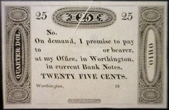 1800 &lsquo;s ERROR .25 Cent Fractional GUTTER FOLD OHIO Obsolete Currency RARE Note !