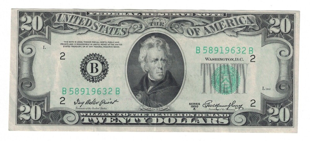 🇺🇸1950 A $20 DOLLARS NEW YORK (1BP-GMH) FAULTY ALIGNMENT/ MISCUT ERROR.🇺🇸