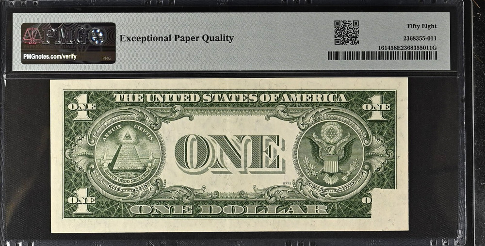 1935E $1 Silver Certificate Fr1614 Obstructed Printing Error – PMG 58 Choice AU