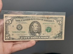 1988 A $5 FEDERAL RESERVE NOTE PRINT ERROR BACK INK FOLD OVER FRONT