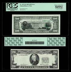 OVERPRINT BACK Error FR.#2073-K 1981 $20 FR Note, PCGS CH AU58 PPQ