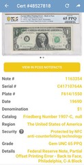 $1 1969D FRN Partial Offset Printing Error Back To Face PCGS 65 PPQ Gem UNC