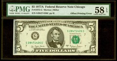 1977 A $5 Dollar Full Face To Back Offset Error PMG 58 EPQ About Uncirculated