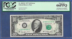 1977 $10 ERROR ♚♚FULL BACK TO FACE OFFSET♚♚ PCGS GEM NEW 66 PPQ