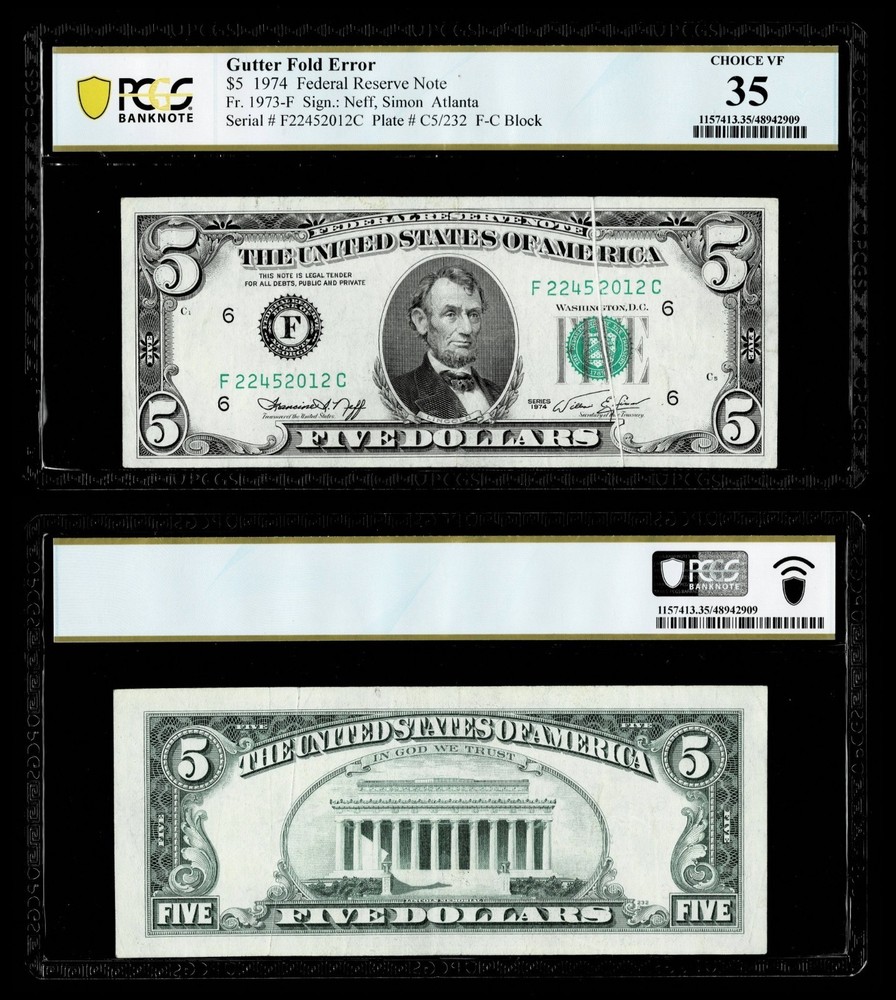 Fr. 1973-F $5 1974 Federal Reserve Note.PCGS VF35 PPQ