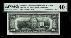 OFFSET PRINTING ERROR $20 1977 FR NOTE FR.#2072-H ST.LOUIS PMG EF40 EPQ