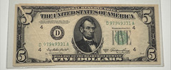 CRISPY DOUBLE GUTTER FOLDS ERROR 1950A 5$ MINOR DISCOLOR TOP CENTER 9331A