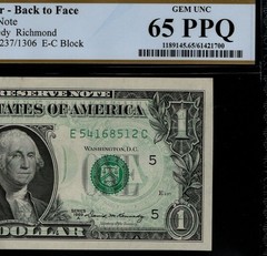 1969a $1 FRN Full Offset Back to Face Printing Error PCGS 65 PPQ (AEZ)