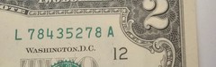 1976 $2 BILL INSUFFICIENT INKING OF SERIAL SINGLE DIGIT 8