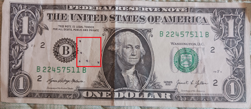 $1.00 Ink Dots Error (B22457511B)