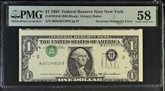 1985 $1 Federal Reserve Note New York Fr# 1913-B PMG 58 Inverted Overprint Error