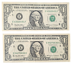 $1 Dollar Bill 1999 Federal Reserve Note double « 5 » Ink Error w correct one also