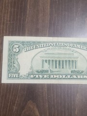1995 $5 Federal Reserve Note With Ink Error Transfer Circulated With Folds