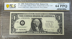 1995 Kansas City $1 PCGS MS-64 PPQ, Printed Foldover & Over Print « DOUBLE ERROR »