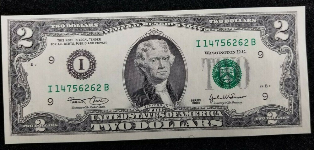 2003 $2 14756262 UNCIRCULATED ERRROR, OVER INKING SEE DESCRIPTION AND PICTURES