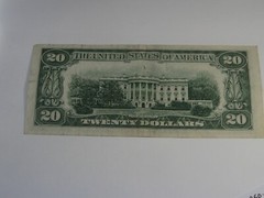 ERROR Note:1950-A $20 FRN w/ Missing Serial Numbers – Print over Foreign Object.