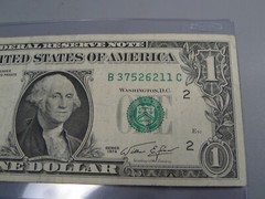 ERROR Note: INK SMEAR. 1974 $1 One Dollar FRN Note. B/C Block.