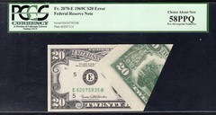 FR. 2070-E 1969-C $20 FRN “PRE-OVERPRINT FOLDOVER ERROR” PCGS ABOUT UNC-58PPQ