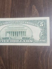 1995 $5 Federal Reserve Note With Ink Error Transfer Circulated With Folds