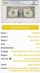 2 In 1 Cutting Error W / Extra Tab $1 1995 FRN PGSC 30 Very Fine Hard To Find