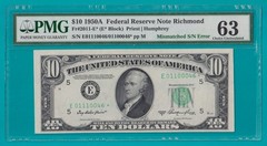 1950A $10 FRN MISMATCHED SERIAL NUMBER STAR NOTE ERROR – PMG CU63 (STK#47)